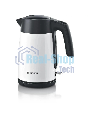 Чайник электрический Bosch TWK7L461, 1.7л, 2400 Вт., нерж.сталь, покрытая эмалью, белый,шкала уровня воды