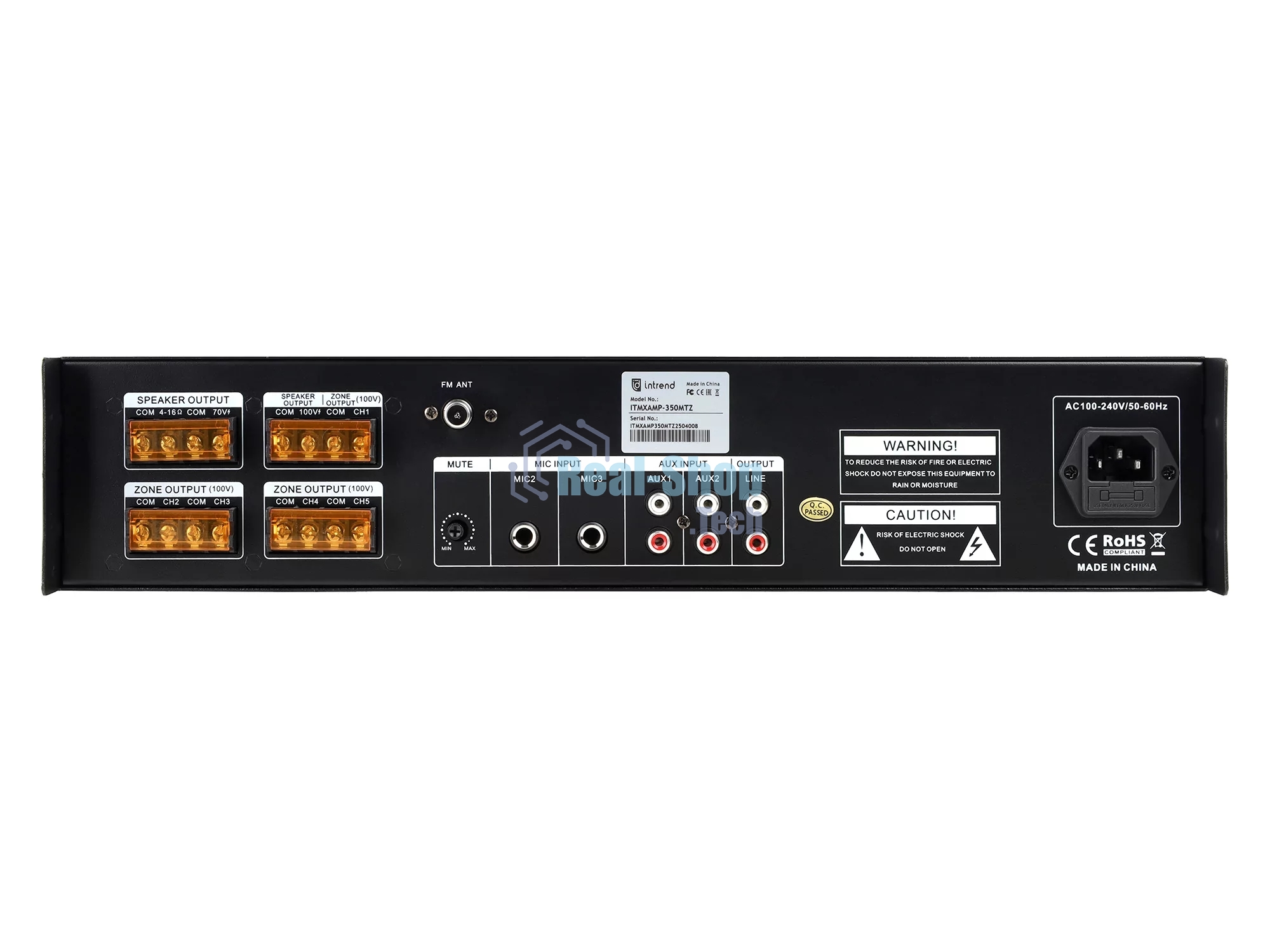 Микшер-усилитель Intrend ITMXAMP-350MTZ зональный, 5 зон. MP3, FM-тюнер, USB, Bluetooth, 3хMic/2хLine входы, 1хLine выход, 350 Вт, 4-16 Ом/100V, IR-пульт в комплекте