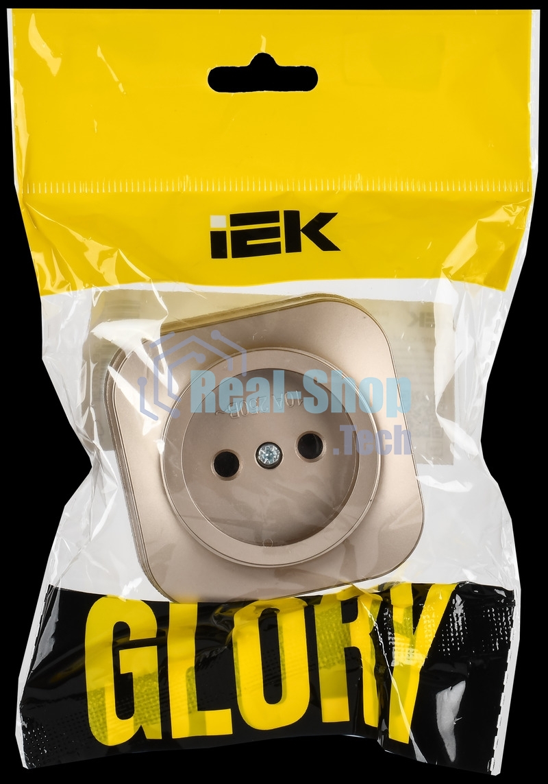 GLORY Розетка 1-местная для открытой установки без заземления без защитных шторок 10А РС20-2-ХШм шампань матовый