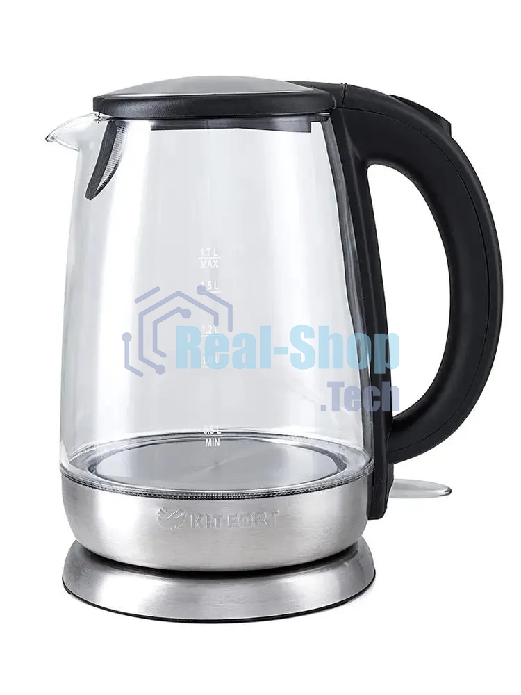 Чайник электрический Kitfort КТ-619, стекло, 1850 - 2200 Вт, 1.7 л