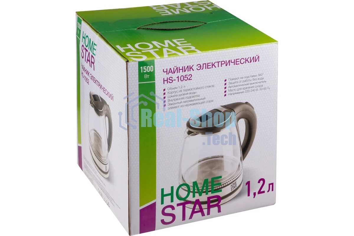Чайник электрический Homestar HS-1052 1,2 л, стекло/пластик черный