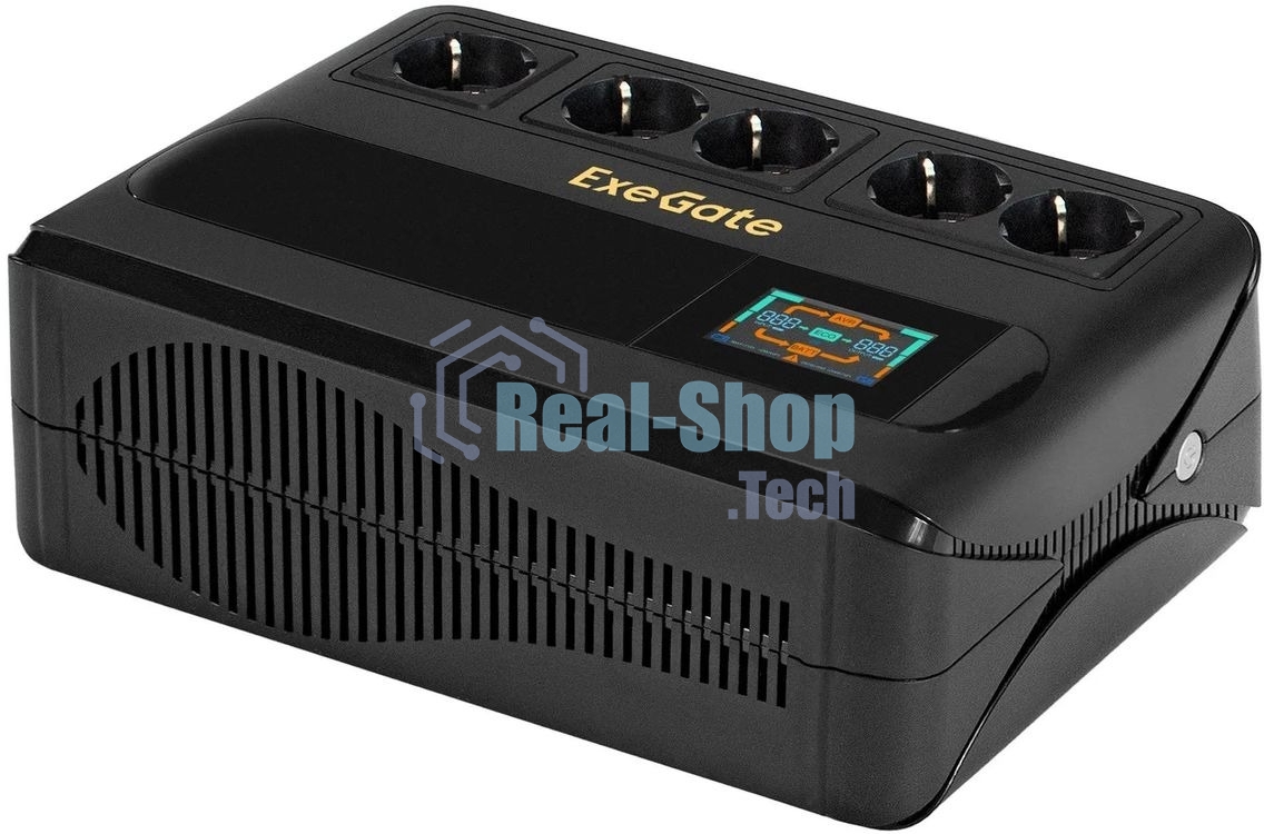 Источник бесперебойного питания ExeGate NEO Smart BU-1000.LCD.AVR.5SH / 1000 ВА / 500 Вт / 5 x CEE 7 (евророзетка)