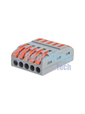 Клемма Rexant СМК 222-425 проходная 5 полюсов (0,08-4мм²), серая (30 шт/уп)