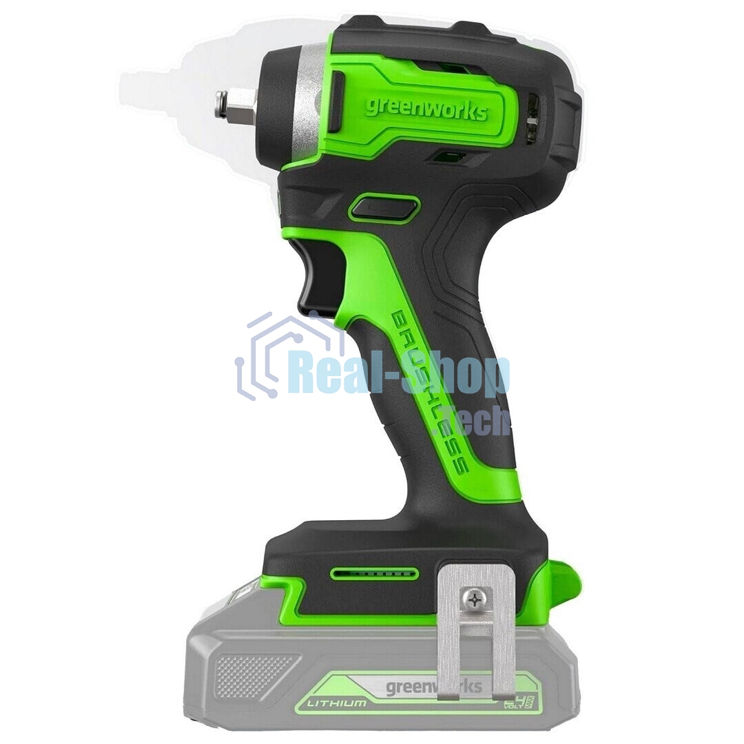 Гайковерт ударный аккумуляторный Greenworks G24IW200 24V, 200 Нм, бесщеточный, 3/8'', 1х2Ач,ЗУ,кор 3803607CUA