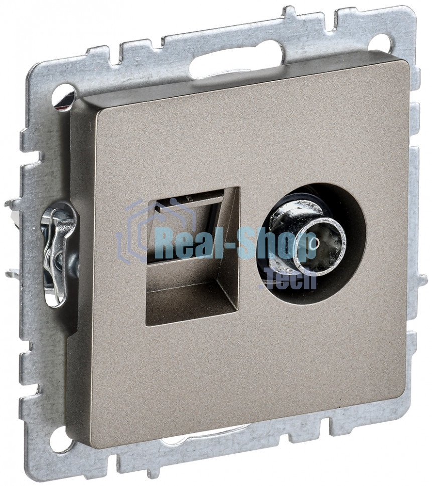 Розетка телевизионная двойная TV+RJ45 IEK Brite РТВ/РК12-БрШ (BR-AK20-1-K37) кат.5E шампань