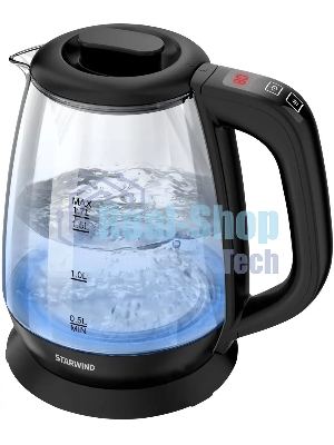 Чайник электрический Starwind SKS3036 1.7л. 2200Вт черный корпус: стекло