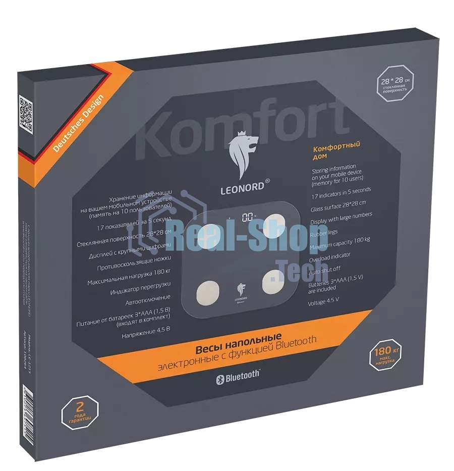 Весы напольные LEONORD LE-1216 Bluetooth (стеклянная поверхность, 180 кг) (108265)