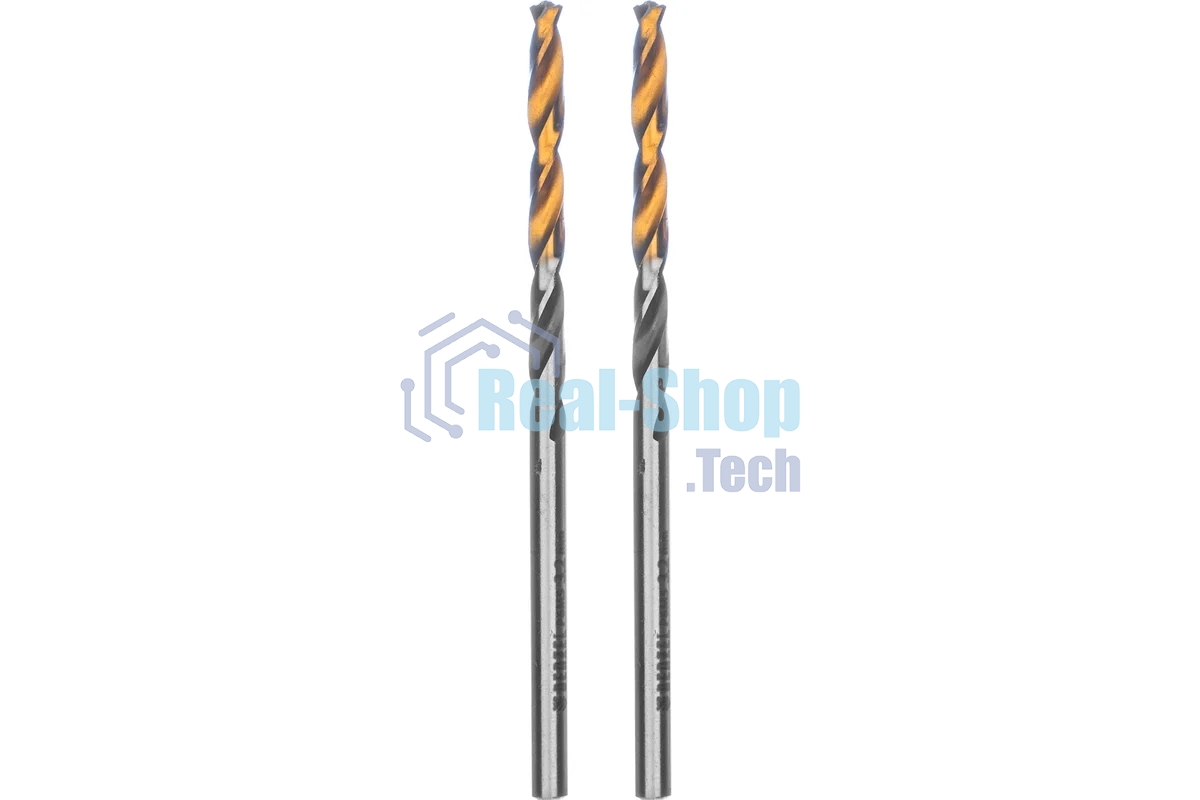 Сверло спиральное по металлу Denzel 3,2 x 65мм, Р6М5, Golden Tip, многогранная заточка, 2 шт.