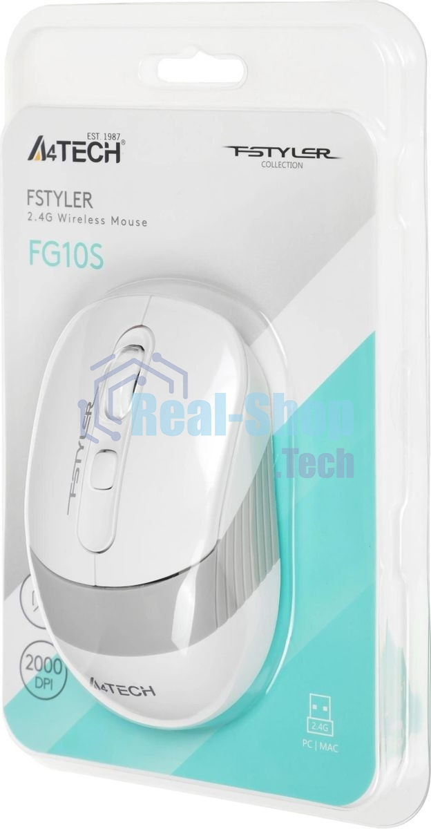 Мышь беспроводная A4Tech Fstyler FG10S белый/серый, 2000 dpi, радиоканал, USB, кнопки - 4