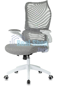 Кресло руководителя Бюрократ Sigma WH 1 серый, сетка/ткань, крестов. пластик, пластик белый