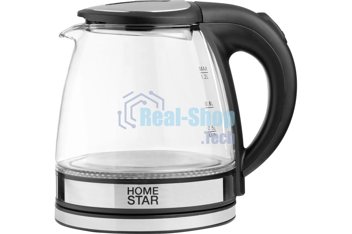 Чайник электрический Homestar HS-1052 1,2 л, стекло/пластик черный