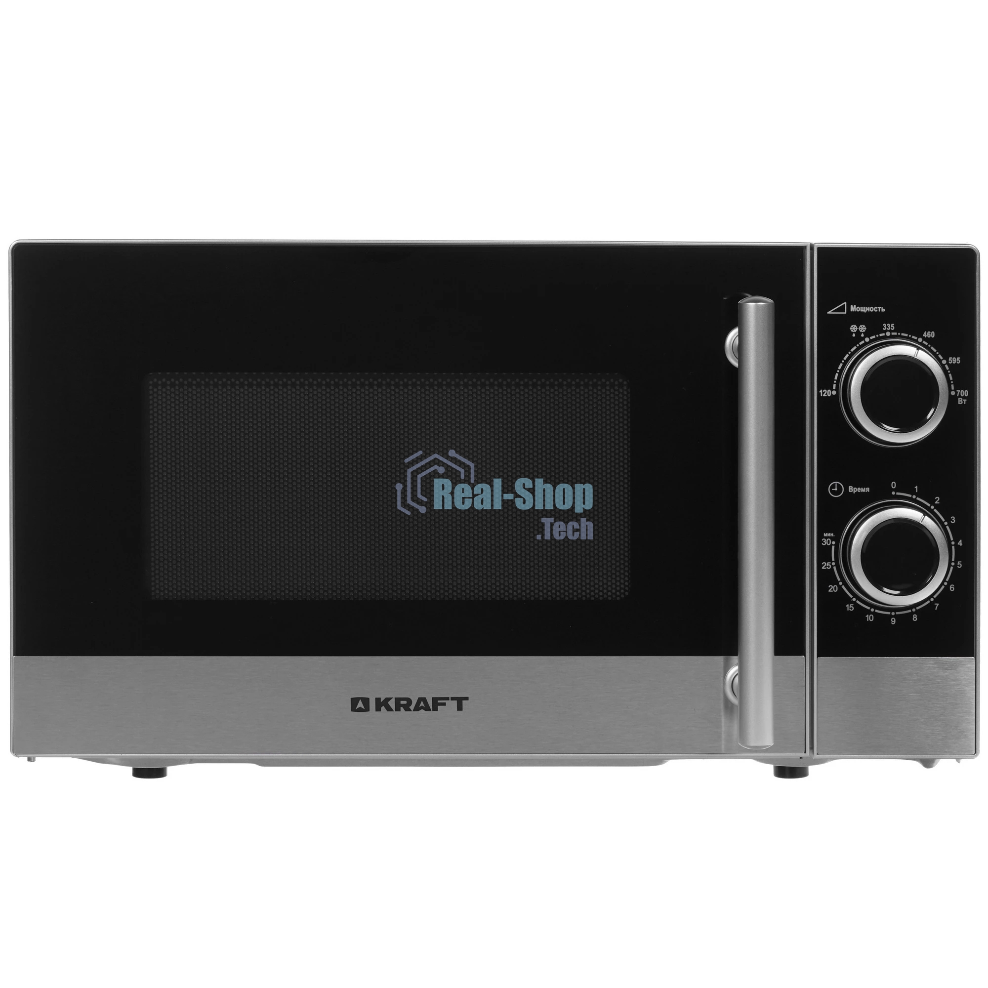 Микроволновая печь Kraft KF-20MW7S-200M серебристый, 20 л, 700 Вт, переключатели - поворотный механизм