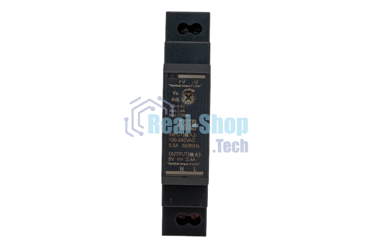 Блок питания AC-DC, 12Вт, вход 85-264 В AC 47-63Гц,120-370В DC, выход 5В,2.4А, в кожухе на DIN-рейку