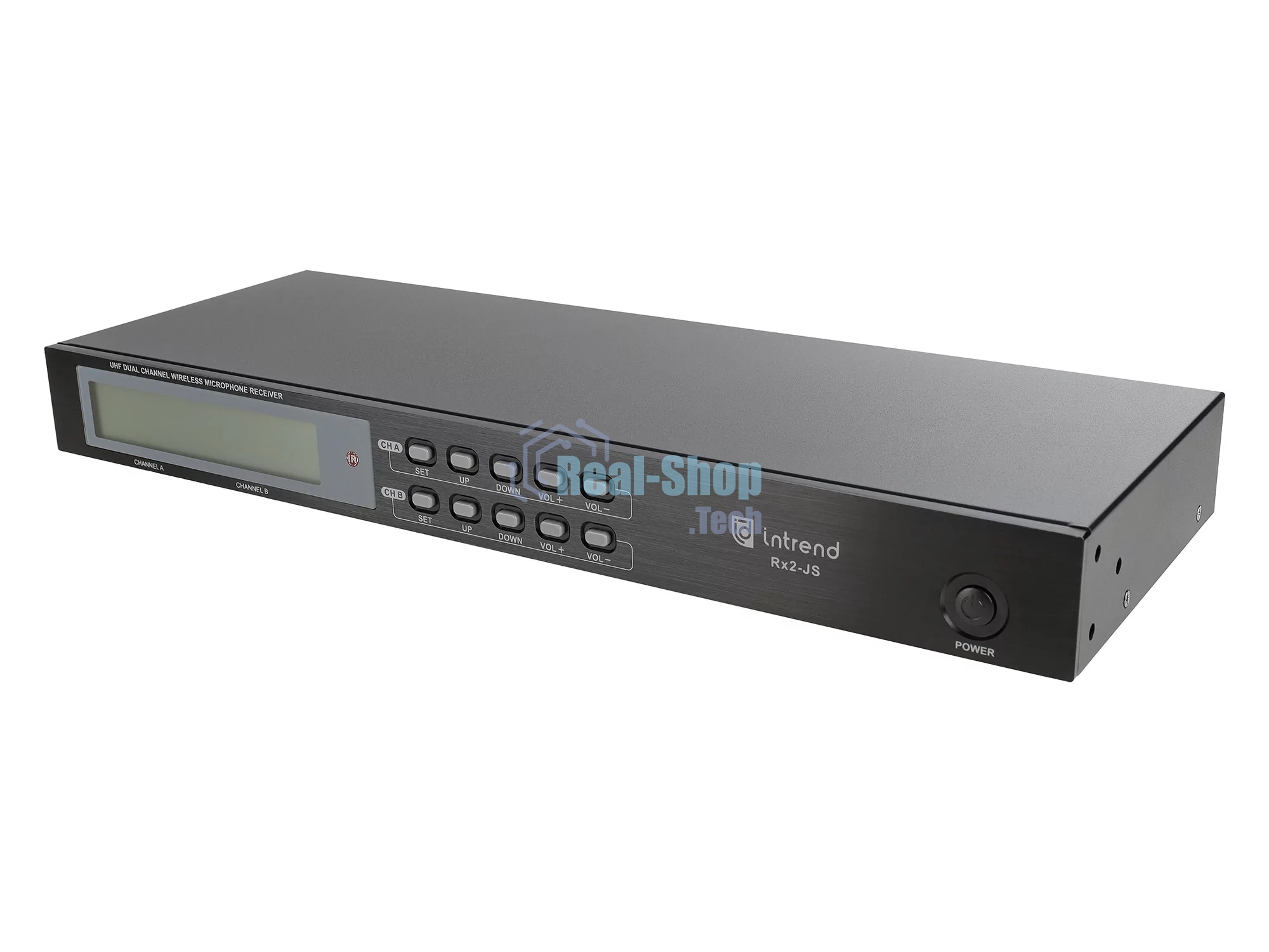 Микрофонная система Intrend ITWMIC-JS-LH цифровая, беспроводная, двухканальная. 2 поясных передатчика, 2 головных микрофона, 2 петличных микрофона, диапазон UHF, LCD дисплей