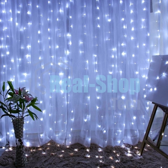 Гирлянда светодиодная новогодняя ЭРА ЕNIGW - 320W Занавес 8 режимов 3x2 м холодный белый 320 LED IP20