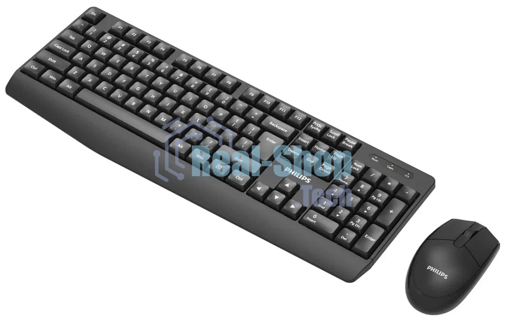 Беспроводной комплект Philips SPT6337, 2.4 GHz 104 клав/3 кнопки, 1600dpi, русская заводская раскладка, черный