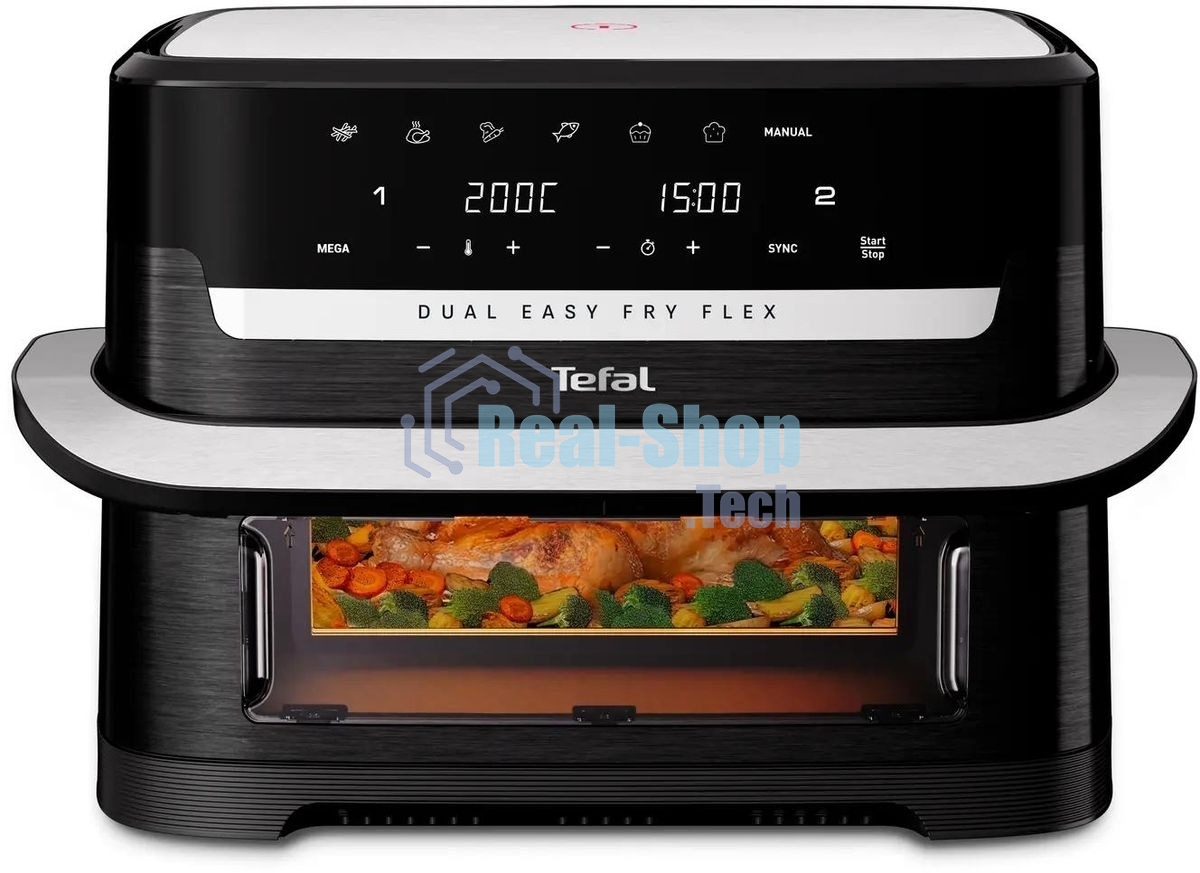 Аэрогриль Tefal Dual Easy Fry Flex EY9228E0 черный, 2700 Вт, 9 л, сенсор, 6 программ