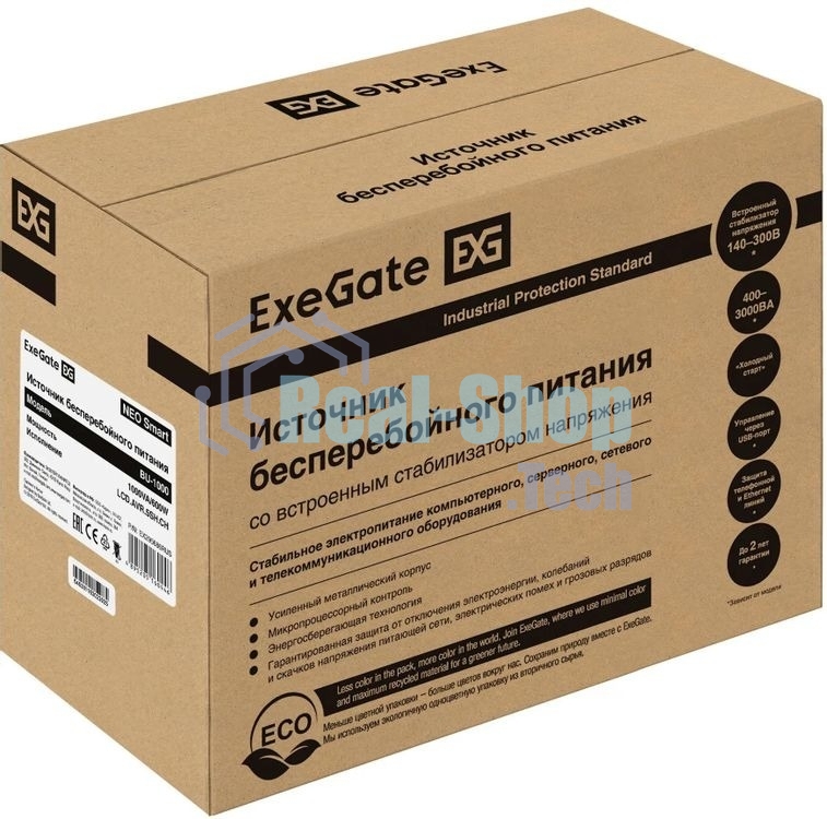 Источник бесперебойного питания ExeGate NEO Smart BU-1000.LCD.AVR.5SH / 1000 ВА / 500 Вт / 5 x CEE 7 (евророзетка)