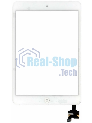 Сенсорное стекло (тачскрин) Ipad mini + stiker + IC с кнопкой Home, белое (A1432 A1454 A1455) OEM