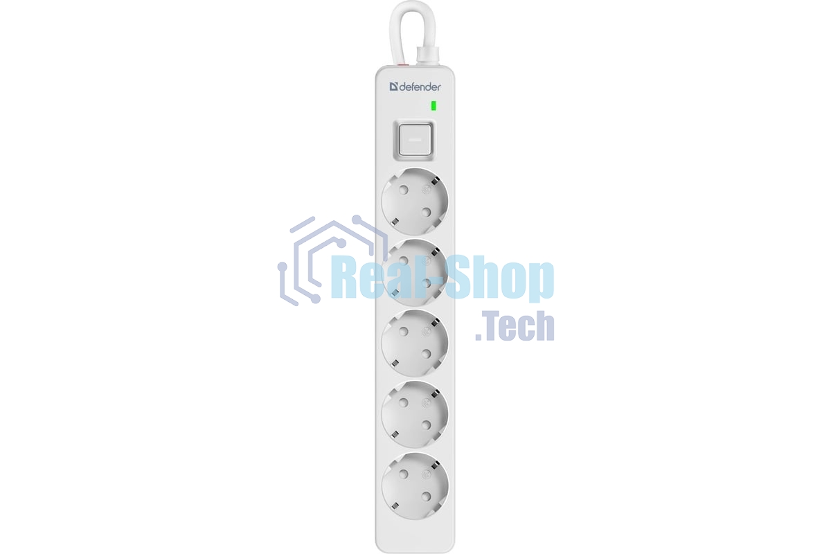 Удлинитель с сетевым фильтром Defender DFS 135, белый, 5 розеток, 5 м.