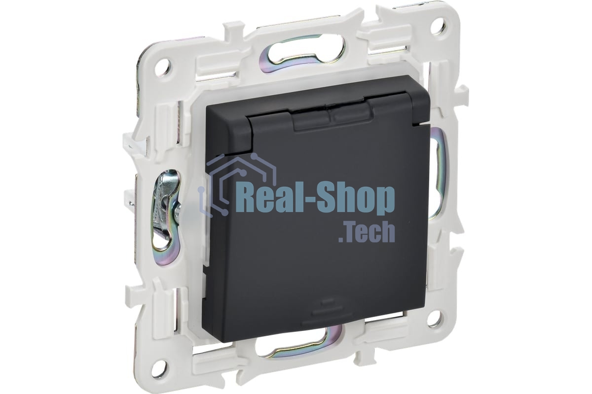 Розетка 1-м IEK SKANDY SK-R11G 16А IP44 с заземл. защ. штроки с крышкой графит SK-R16-16-44-K53