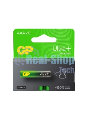 Алкалиновые батарейки c технологией G-tech GP Ultra Plus Alkaline 24А AАA - 8 шт. на блистере