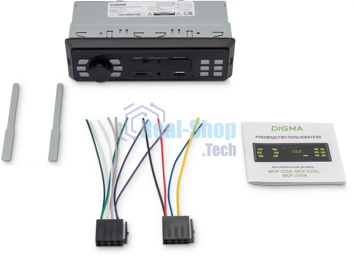 Автомагнитола Digma MCP-225G, 1 DIN, Bluetooth, USB Type-A, AUX