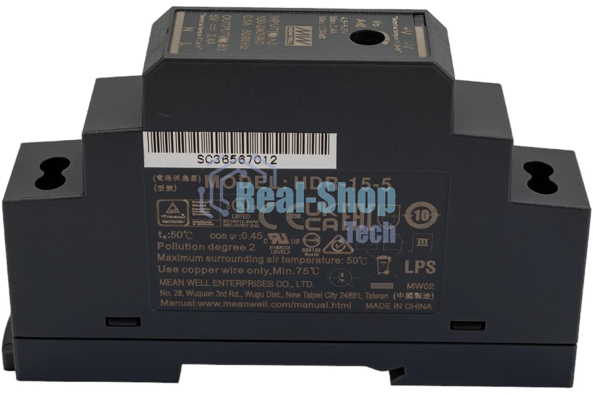 Блок питания AC-DC, 12Вт, вход 85-264 В AC 47-63Гц,120-370В DC, выход 5В,2.4А, в кожухе на DIN-рейку