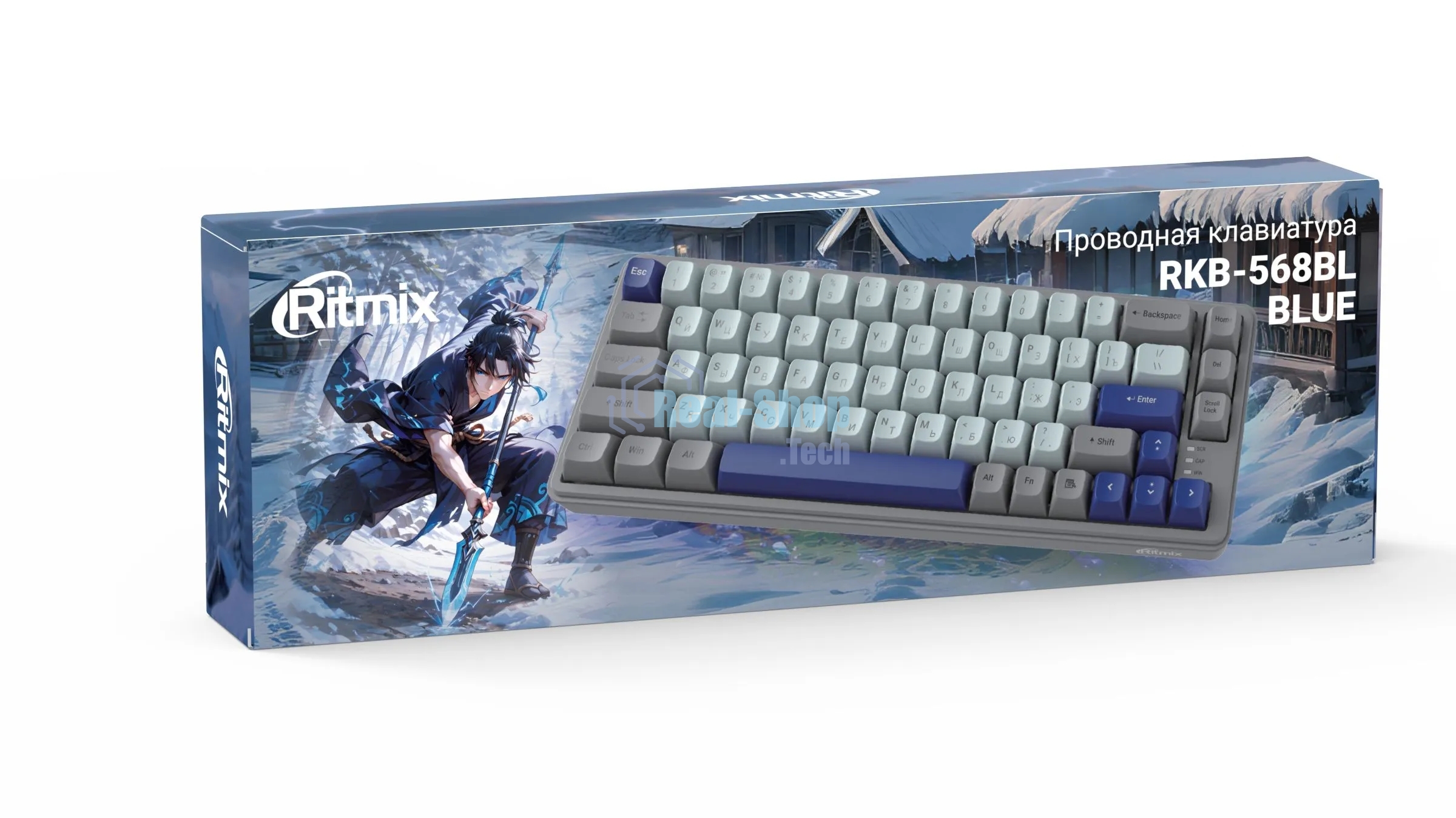 Клавиатура проводная Ritmix RKB-568BL Blue голубой-серый