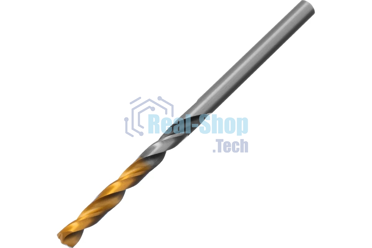 Сверло спиральное по металлу Denzel 4 x 75мм, Р6М5, Golden Tip, многогранная заточка