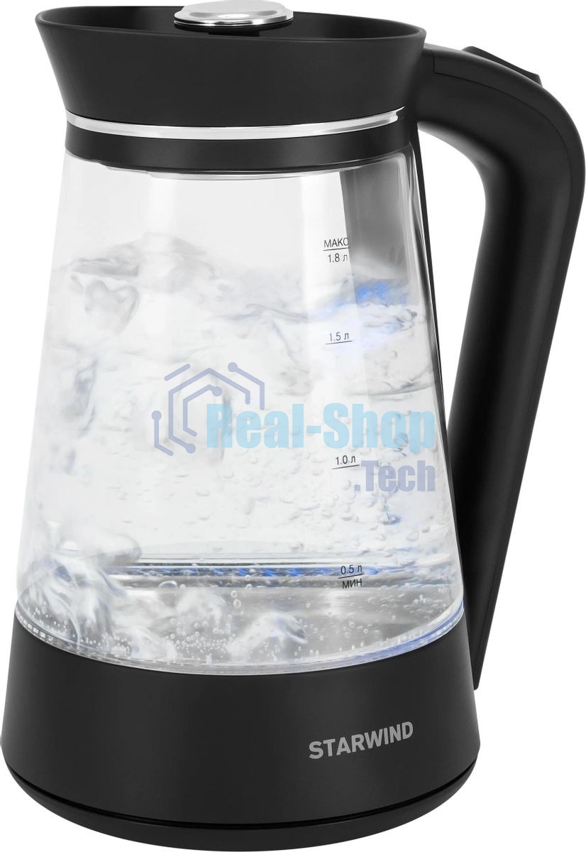 Чайник электрический Starwind SKG2116 1.8 л, 1700 Вт, черный/прозрачный корпус: стекло