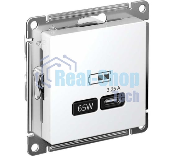Розетка USB AtlasDesign тип C 65Вт QC PD высокоскор. ЗУ механизм бел. SE ATN000127