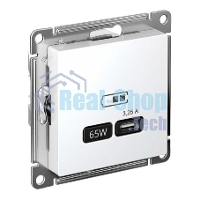 Розетка USB AtlasDesign тип C 65Вт QC PD высокоскор. ЗУ механизм бел. SE ATN000127
