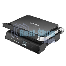 Гриль электрический KORTING KGPA 0403 W Infinity, мощность 2000 Вт, сенсорное управление, цветной дисплей, 10 автоматических программ, раздельная регулировка температуры верхней и нижней панелей, температура от 90 до 230 градусов, таймер, цвет черный