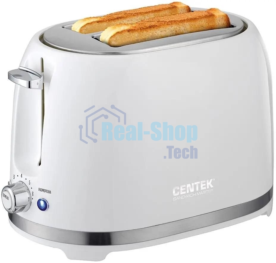 Тостер Centek CT-1432 белый, 850 Вт, 2 слота