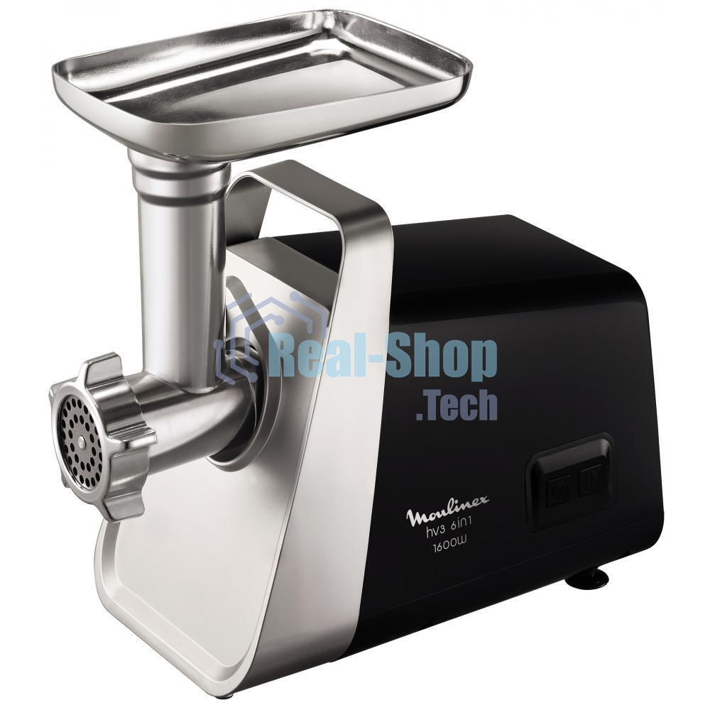 Мясорубка электрическая Moulinex ME306832 черный, 1600 Вт, 1.9 кг/мин, реверс, защита от перегрузки, металлический лоток, насадки - 6