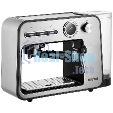 Кофеварка рожковая Kitfort КТ-7515 серебристый, исп. кофе - молотый, 1 л, 1450 Вт, 15 бар