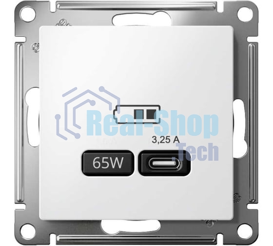 Розетка USB AtlasDesign тип C 65Вт QC PD высокоскор. ЗУ механизм бел. SE ATN000127