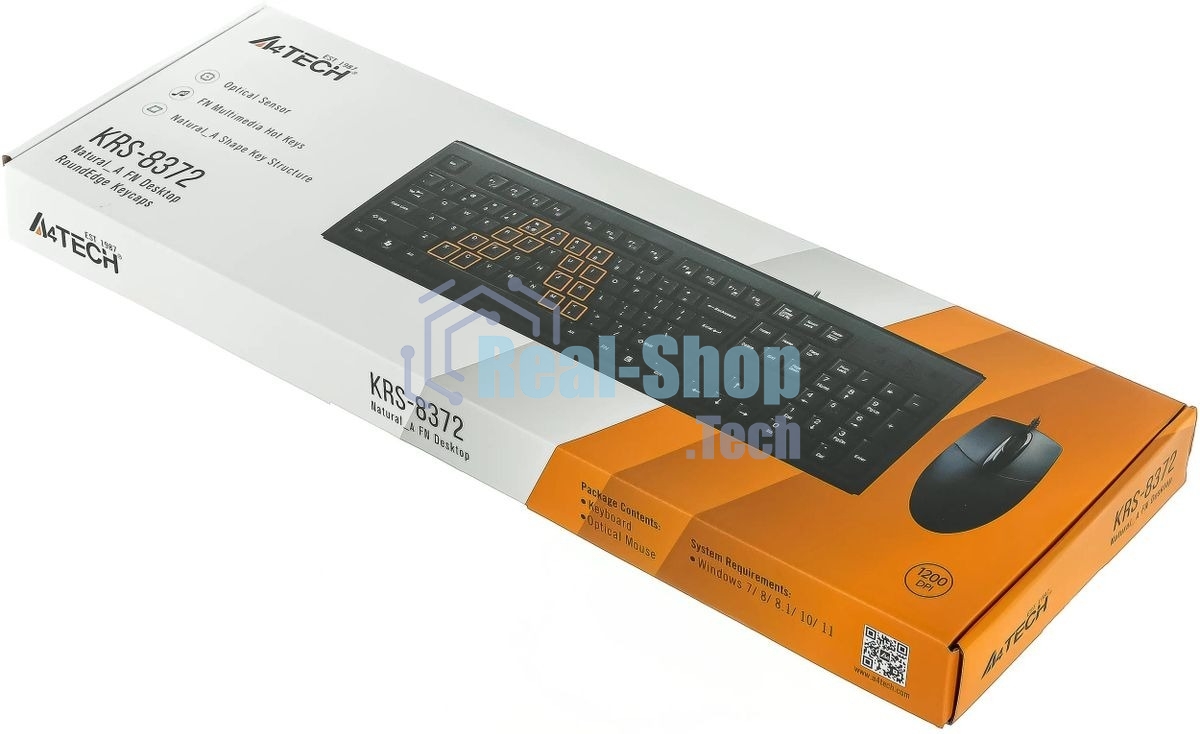 Комплект клавиатура+мышь A4Tech KRS-8372 проводной, USB, 1200 DPI, чёрный
