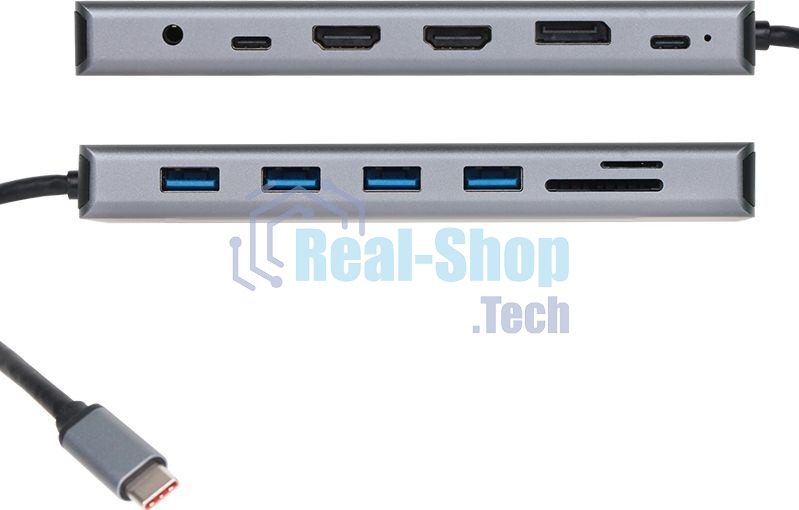 USB-концентратор VCOM CU4706, USB Type-C, HDMI/DP/USB3.0/TC/USB2.0/RJ45/SD/TF/PD/3.5 мм jack, USB Type-C