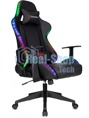 Кресло ZOMBIE GAME RGB черный, экокожа, 120 кг, подголовник, механизм качания