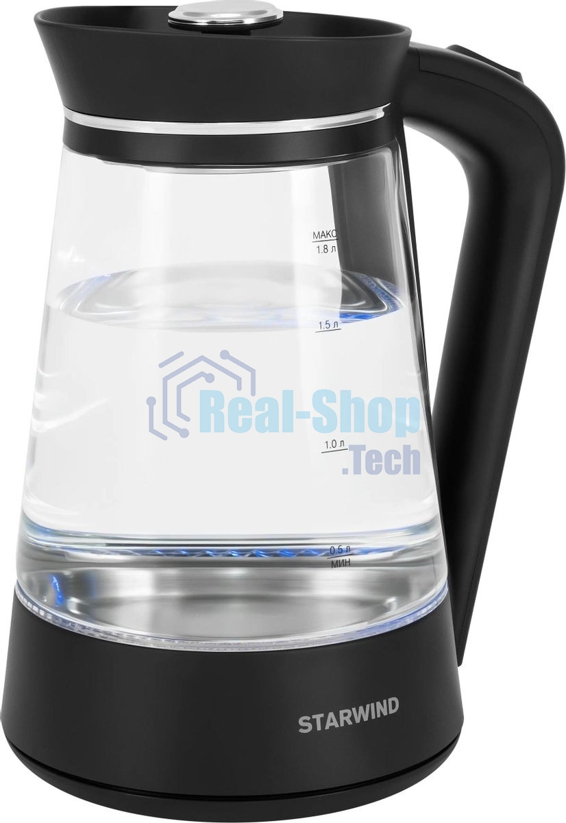 Чайник электрический Starwind SKG2116 1.8 л, 1700 Вт, черный/прозрачный корпус: стекло