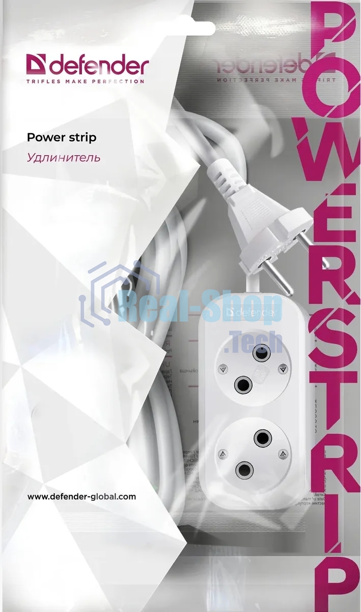 Удлинитель бытовой Defender B220 - 2 роз х 5 м, белый