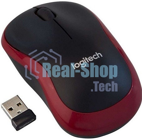 Мышь беспроводная Logitech M185, красный, 1000 dpi, радиоканал, USB, кнопки - 3