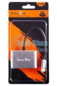 USB-концентратор USB3.1 TypeCm -->HDMI+USB3.0+PD+VGA Alum Grey 4K@30Hz, Telecom TUC055