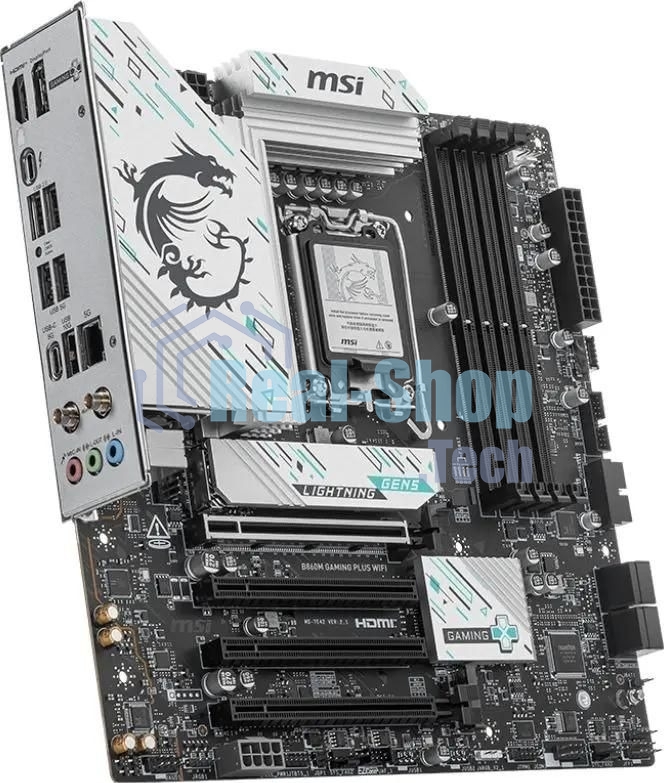 Материнская плата MSI B860M GAMING PLUS WIFI, LGA 1851, Intel B860, 4xDDR5, 4xSATA, 3xM.2, 1xPCIe 4.0 x4, 1xPCIe 5.0 x16, 1xDP, 1xHDMI, 1xUSB-C, 1x 5Gb LAN, 3xUSB-A 2.0, 2xUSB-A 3.2 Gen 1, 1xUSB 3.2 Gen 2, 7.1, 3x3.5 мм, mATX