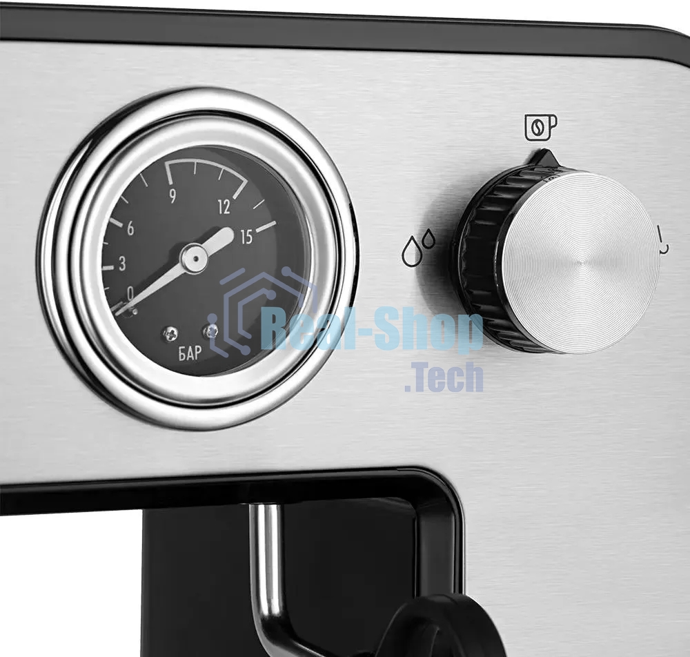 Кофеварка рожковая Kitfort КТ-7515 серебристый, исп. кофе - молотый, 1 л, 1450 Вт, 15 бар