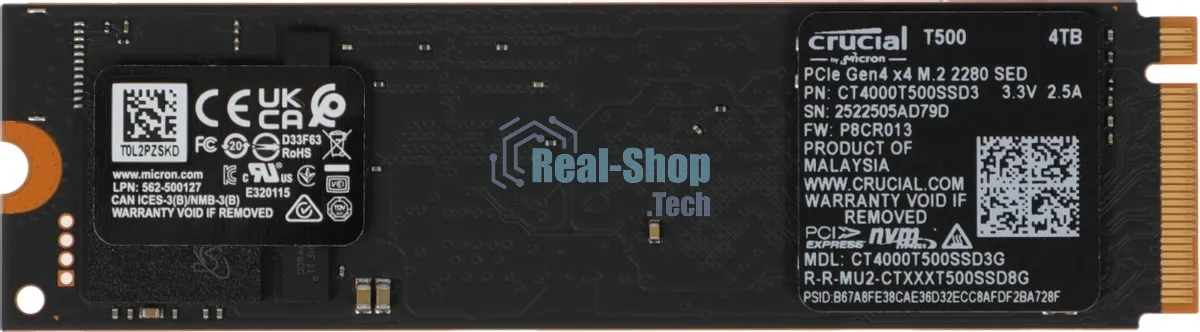 Накопитель SSD Crucial T500 4Tb PCIe Gen4 NVMe M.2 SSD CT4000T500SSD3