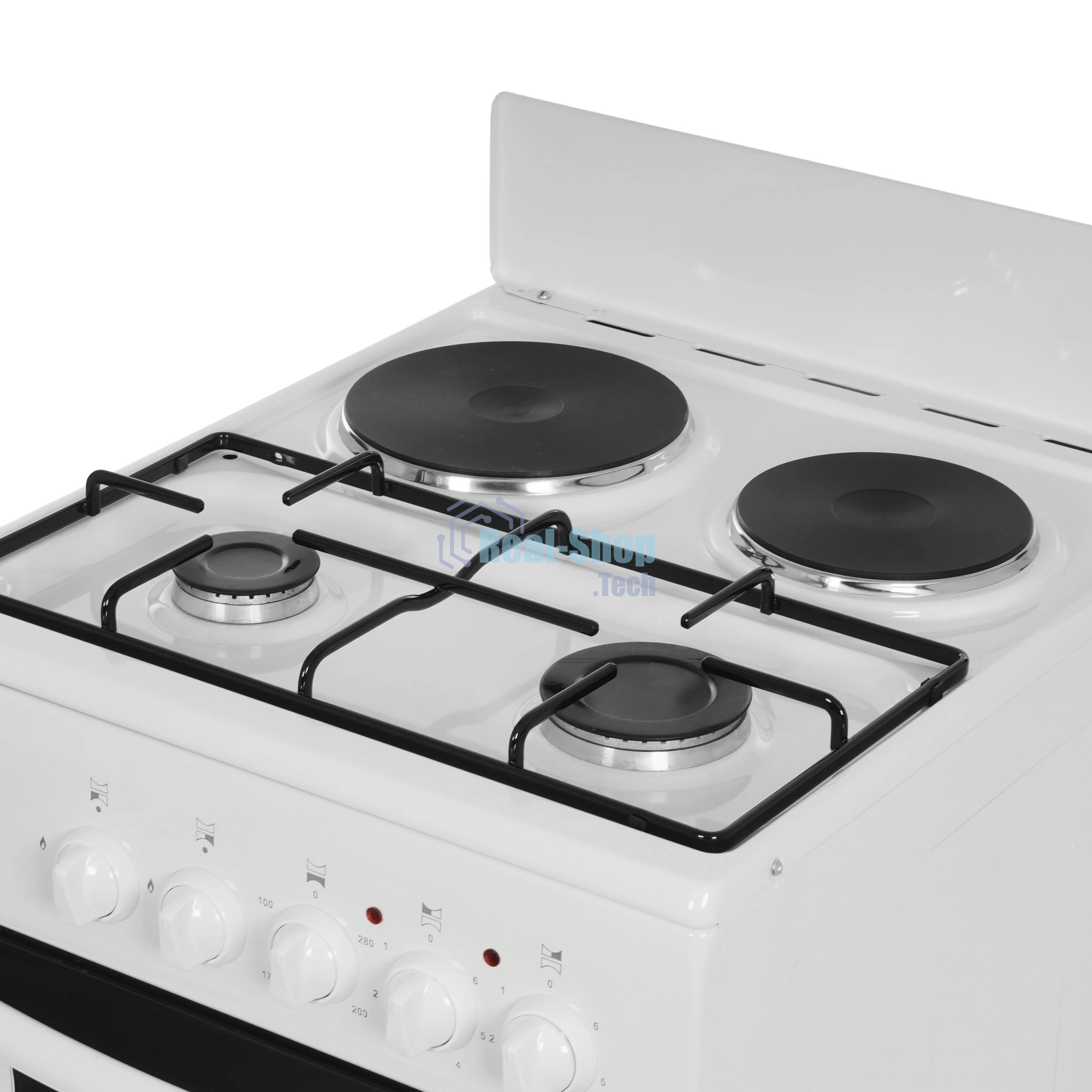 Плита комбинированная Flama RK 2201 W белый, конфорок 2 газовых и 2 электрических, духовка 50 л, 50 см x 85 см x 54 см