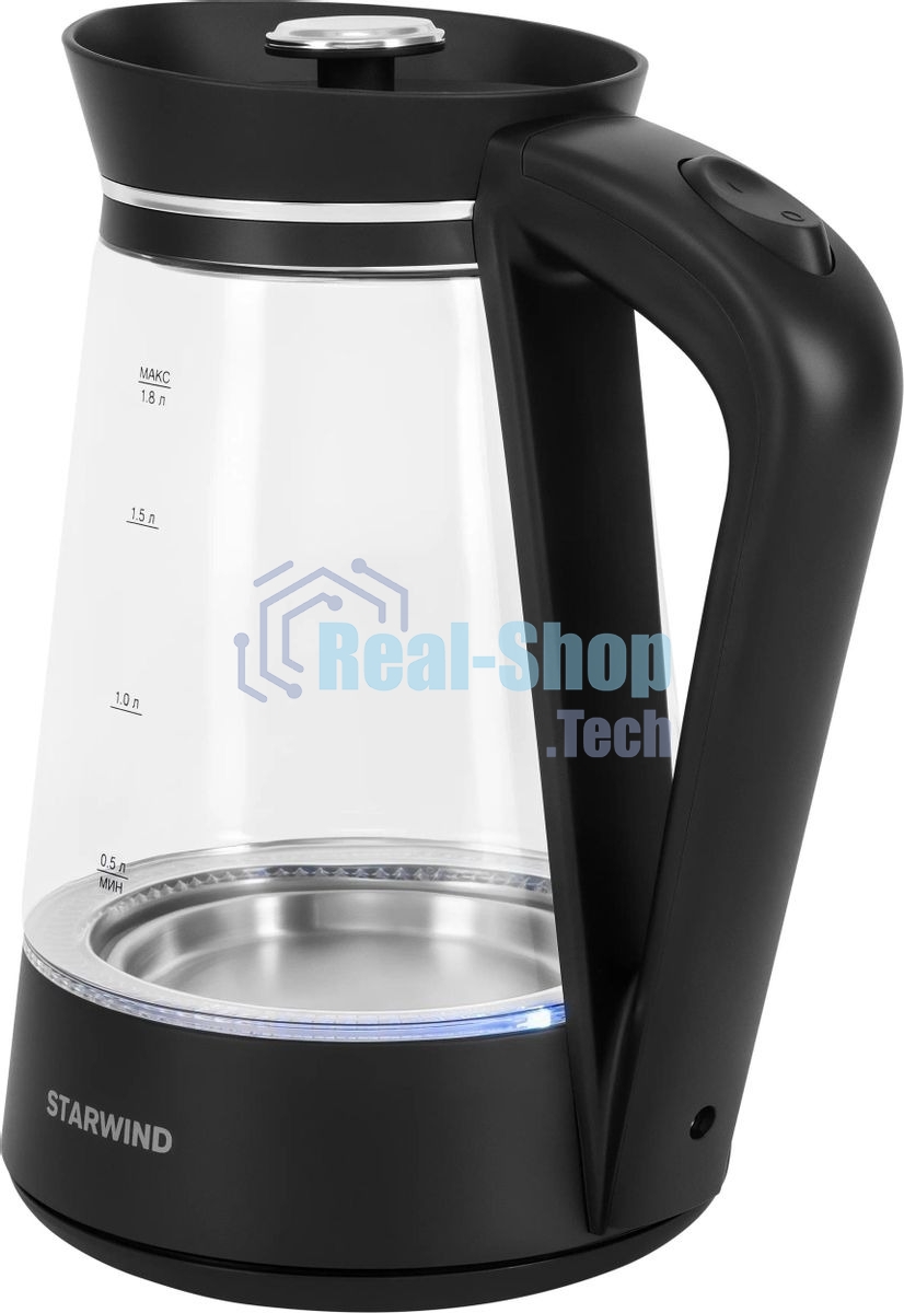 Чайник электрический Starwind SKG2116 1.8 л, 1700 Вт, черный/прозрачный корпус: стекло
